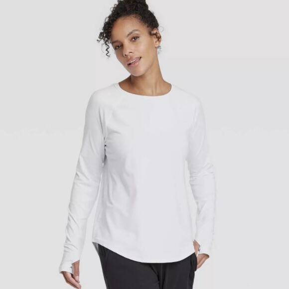 All In Motion Solid White Semi Fit Long Sleeve Top NEW - Picture 1 of 6